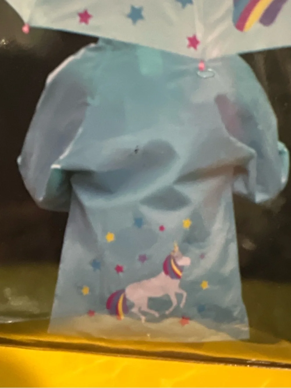 Milly of New York Light Blue Kids Hooded Rain Jacket w Pink Pockets, Unicorns, M